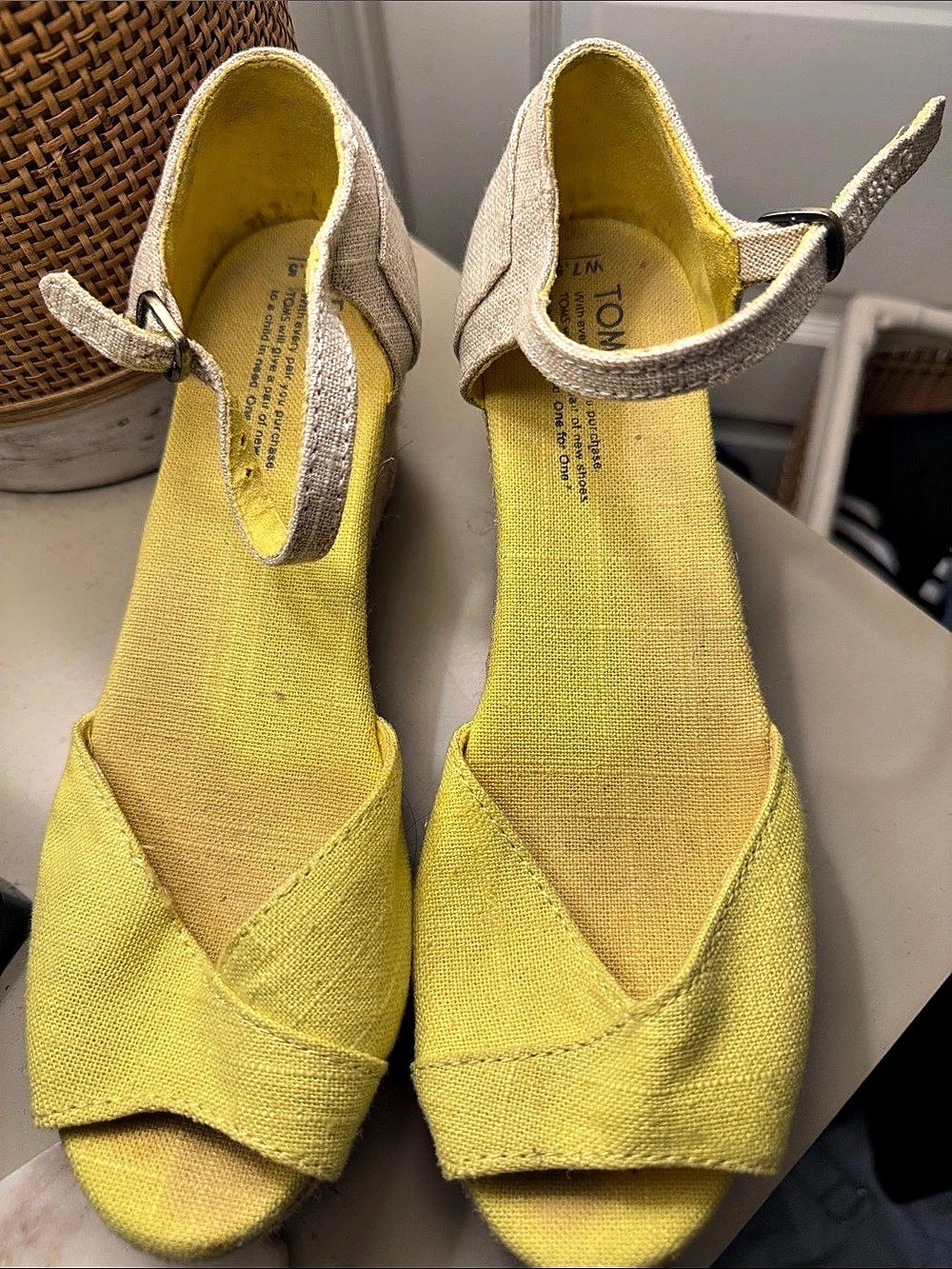 TOMS Diana Buckle Wedge Sandal Yellow & Beige